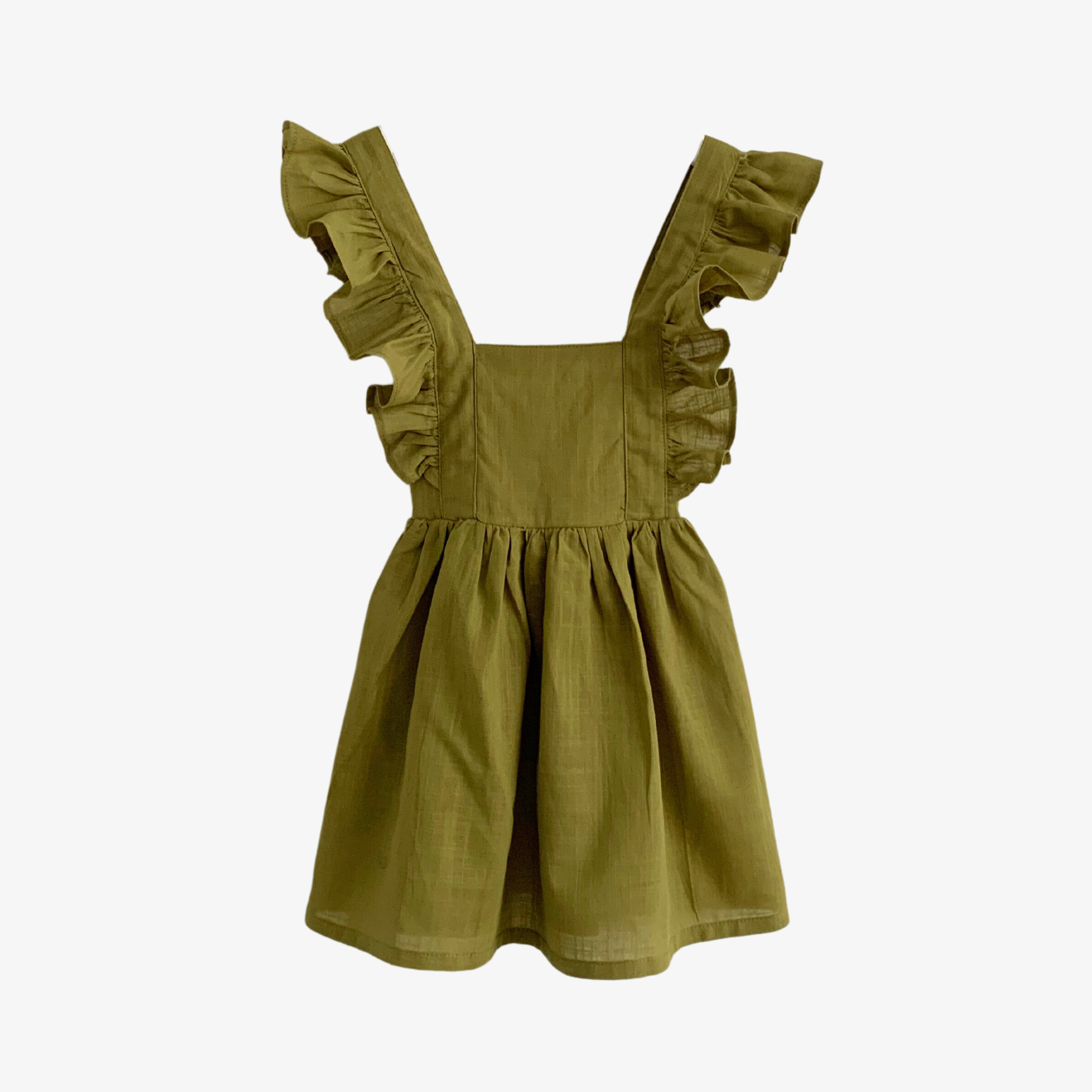 Girls Linen Summer Dress Olive Green – The Vintage Teddy