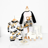 Boys Sleep N' Play One-Piece Rompers 2 Piece Set Construction Trucks