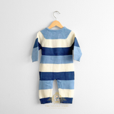 Baby Boys Knit One-Piece Bodysuit Sweater Romper Cornflower Blue & White Stripes
