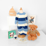 Baby Boys Knit One-Piece Bodysuit Sweater Romper Cornflower Blue & White Stripes
