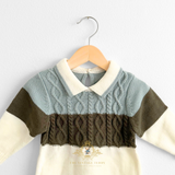 Baby Boys Knit One-Piece Bodysuit Sweater Romper Footies Sage Olive & Cream
