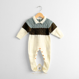 Baby Boys Knit One-Piece Bodysuit Sweater Romper Footies Sage Olive & Cream