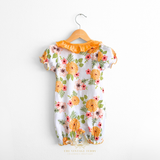 Girls Floral Bib Collar One-Piece Romper Bubble Tangerine