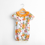 Girls Floral Bib Collar One-Piece Romper Bubble Tangerine