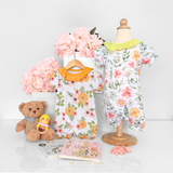 Girls Floral Bib Collar One-Piece Romper Bubble Tangerine