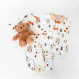 Girls Romper One-Piece Bubble Orange Woodland Animals Character Bear