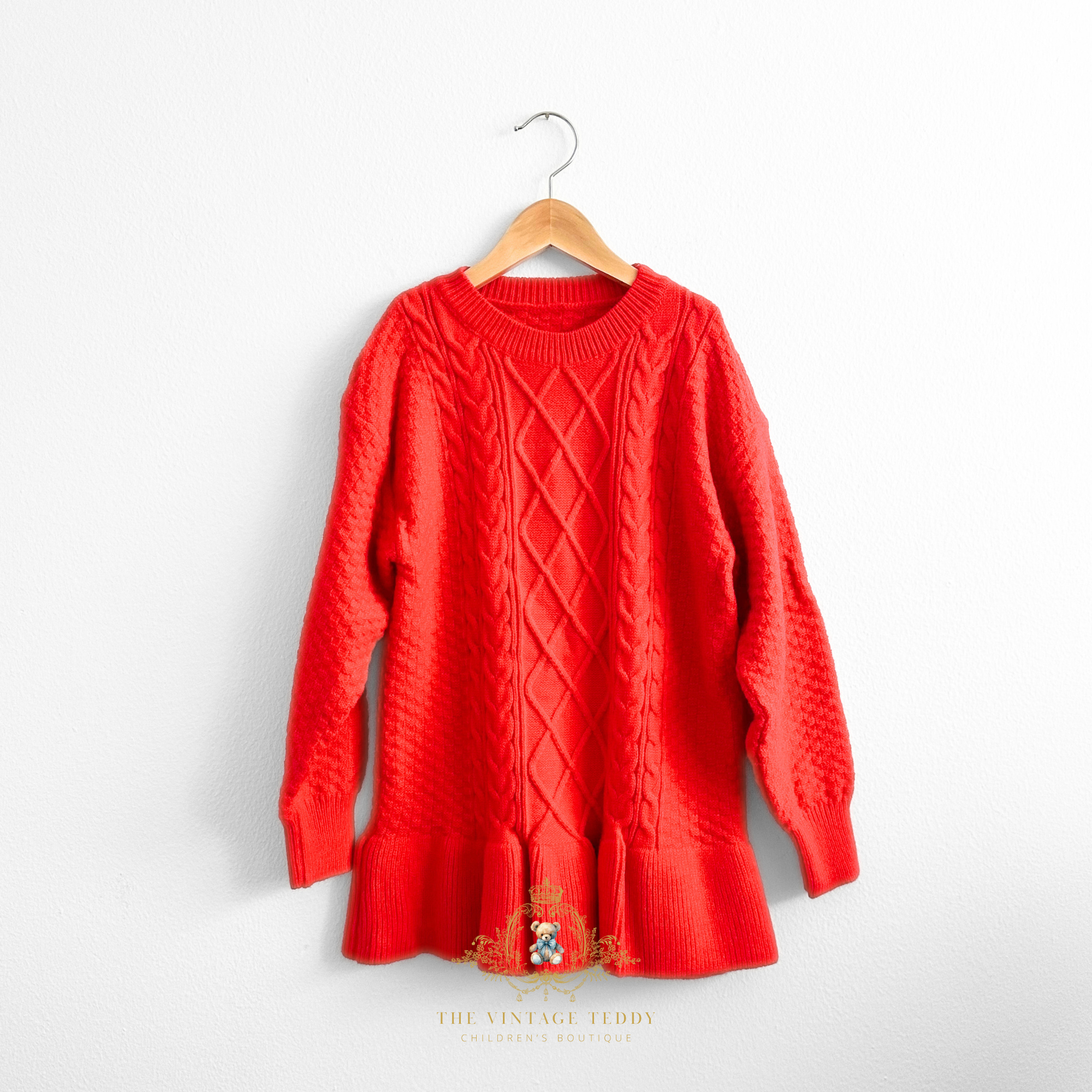 Girls Knit Sweater Dress Long Sleeve Christmas Red 3T-4T