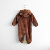 Teddy Bear Plush One-piece Bodysuit Hooded Romper Chocolate Brown