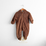Teddy Bear Plush One-piece Bodysuit Hooded Romper Chocolate Brown