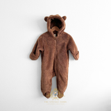 Teddy Bear Plush One-piece Bodysuit Hooded Romper Chocolate Brown