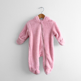 Teddy Bear Plush One-piece Bodysuit Hooded Romper Pink
