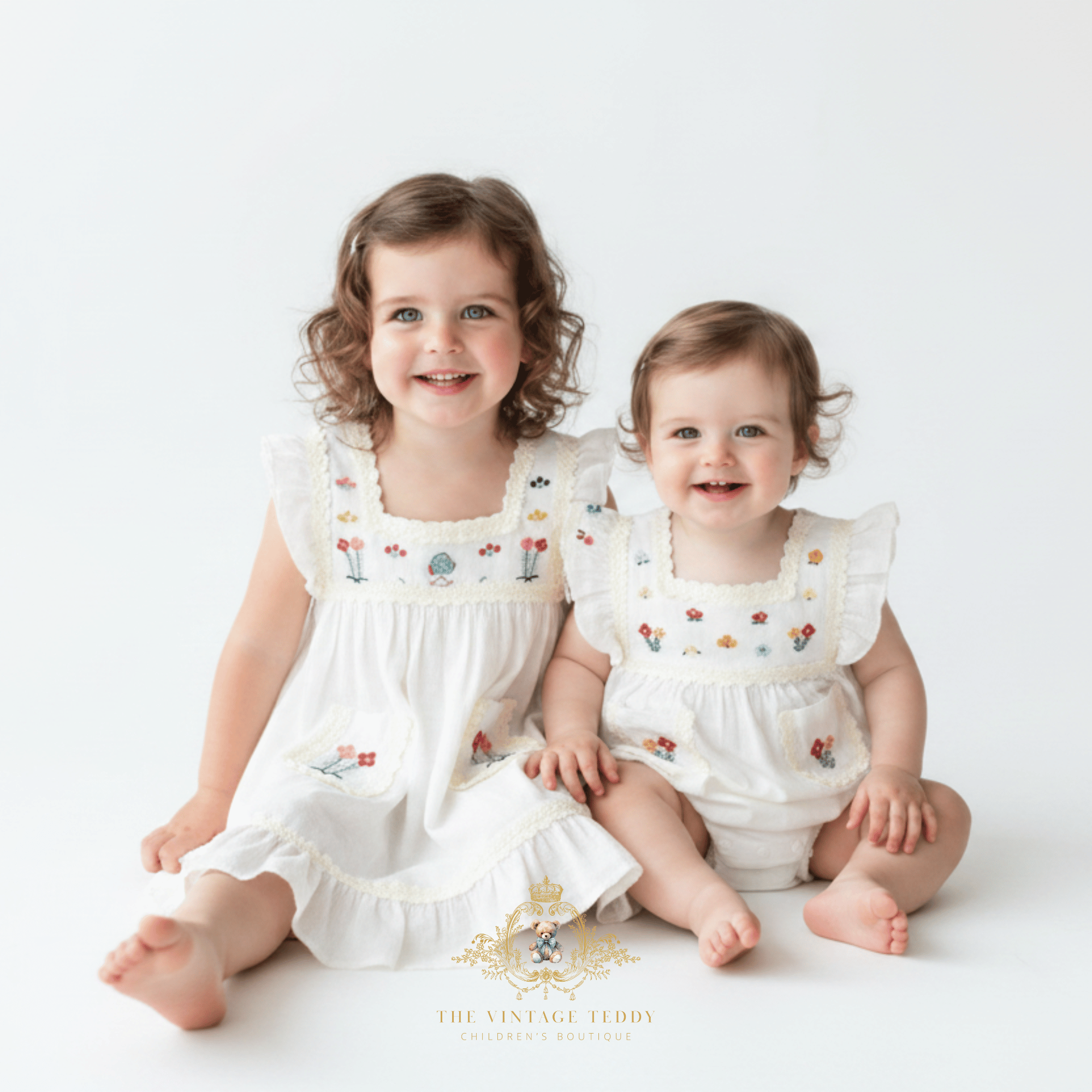 Girls White Embroidered Wildflower Romper Lace Boho Bubble