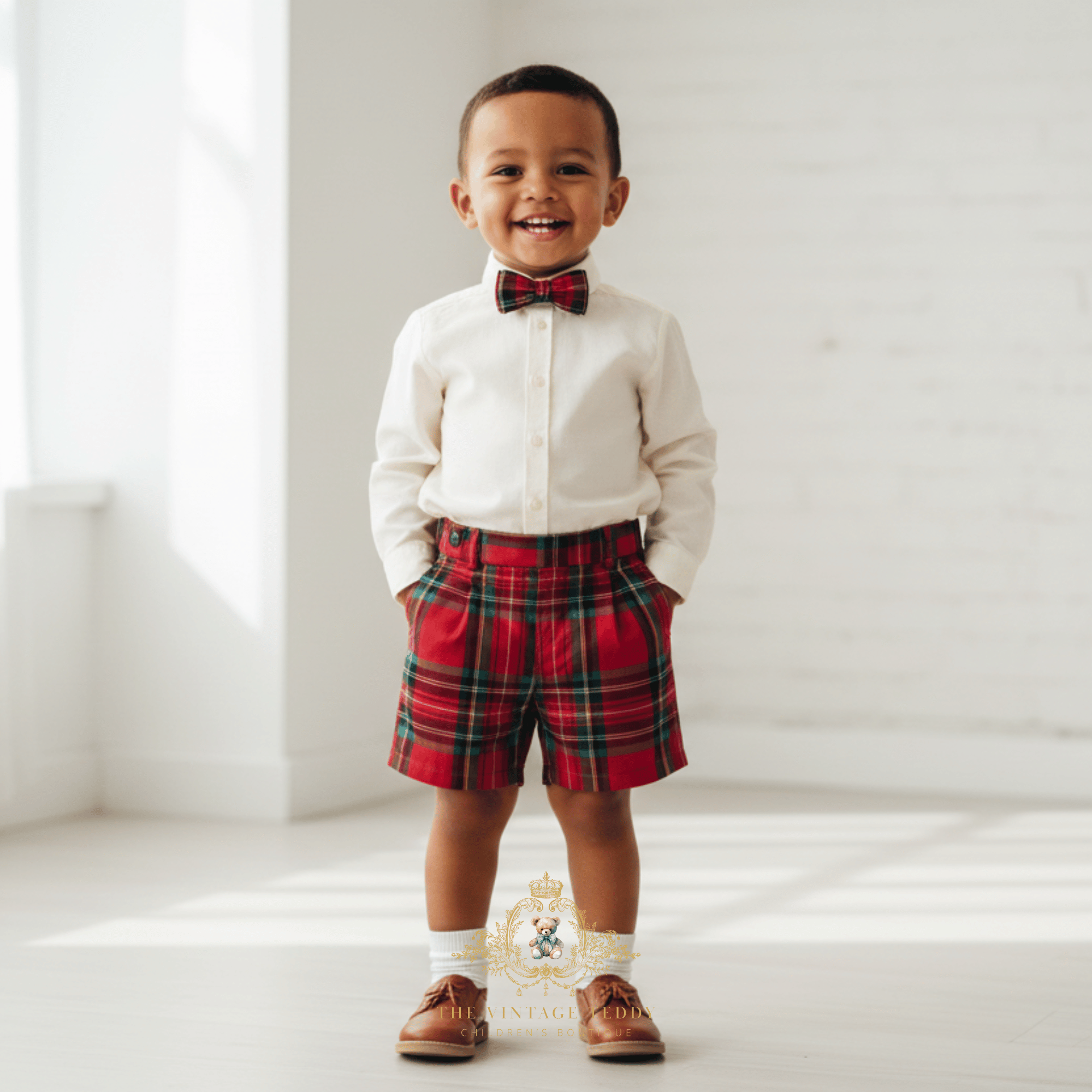 Handsome Boys Plaid Holiday Oxford Shirt & Shorts Set