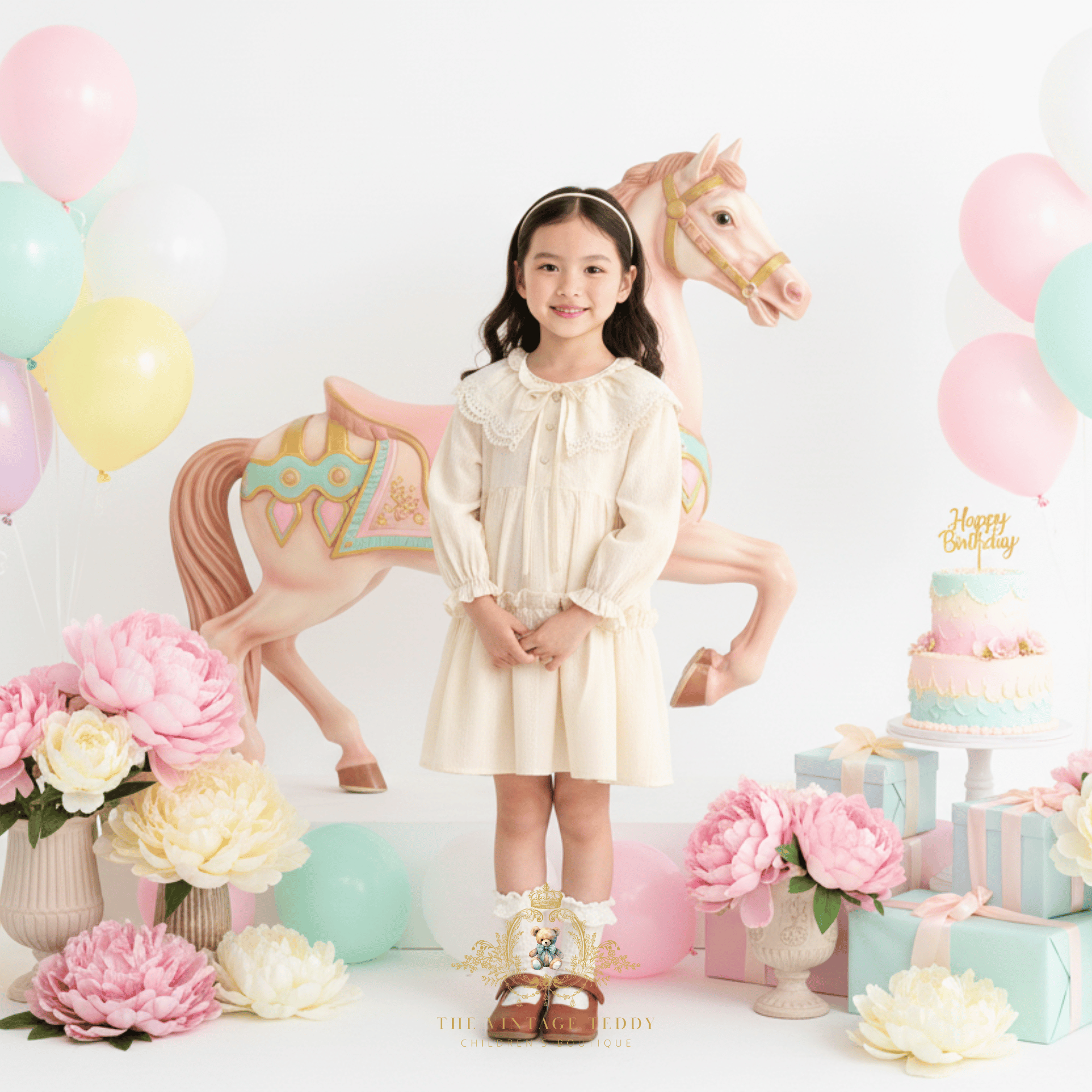 Girls Long Sleeve Eyelet Embroidered Lace Bib Collar Dress Cream 2T