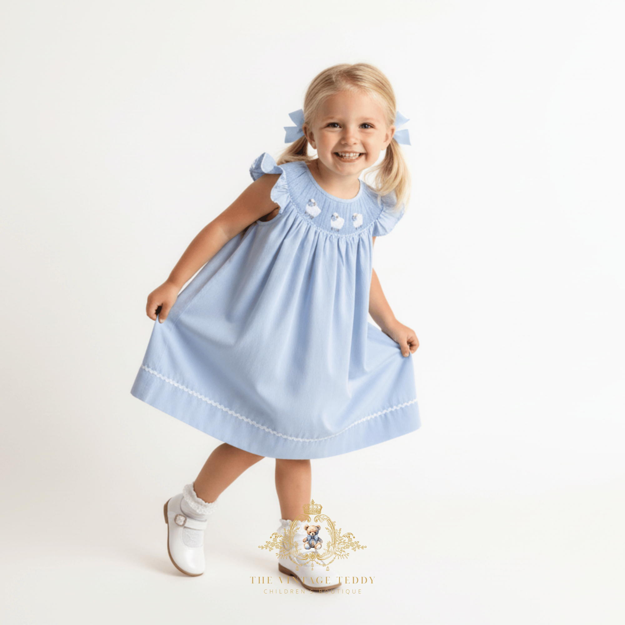 Girls Smocked Sheep Embroidery Dress 5T-6T