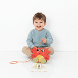 Children's Early Learning Wooden Toys Pull Along Animal Trailer Little Red Crab