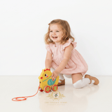 Children's Early Learning Wooden Toys Pull Along Animal Trailer Little Chicken