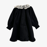 Girls Long Sleeve Lace Bib Collar Peasant Dress Black & Cream