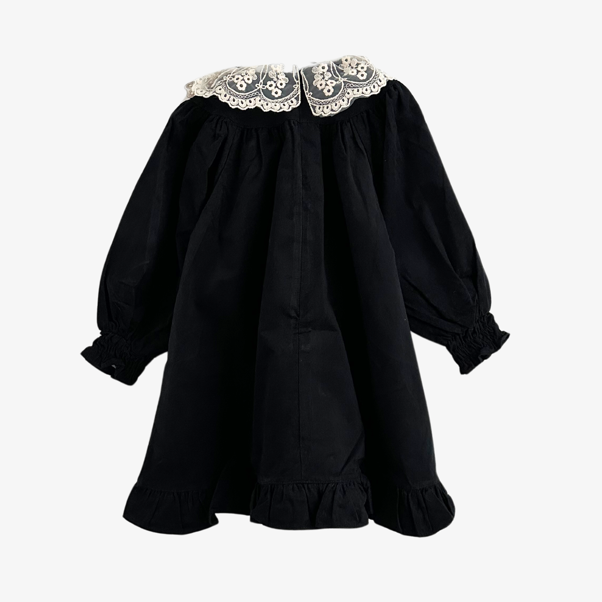 Girls Long Sleeve Lace Bib Collar Peasant Dress Black & Cream 3T Girls Long Sleeve Lace Bib Collar Peasant Dress Black & Cream 3T