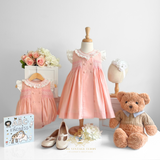 Girls Smocked Spanish Style Celebration Dress Blush & White