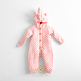 Baby Girls Knit One-Piece Bodysuit Sweater Teddy Bear Hoodie Pink