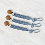 Crochet Macramé Pacifier Clip-On Holder Wooden Round Cornflower Blue