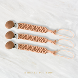 Crochet Macramé Pacifier Baby Clip-On Holder Wooden Round Peach