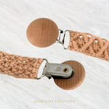 Crochet Macramé Pacifier Baby Clip-On Holder Wooden Round Peach