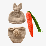 Newborn Knit Bunny Cap Bloomer & Plush Carrot Cosplay Set