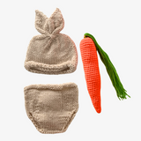 Newborn Knit Bunny Cap Bloomer & Plush Carrot Cosplay Set