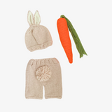 Newborn Knit Bunny Cap Pants & Plush Carrot Cosplay Set