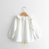 Girls Floral Eyelet Lace Embroidered Long Sleeve Blouse Bohemian White
