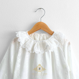 Girls Floral Eyelet Lace Embroidered Long Sleeve Blouse Bohemian White