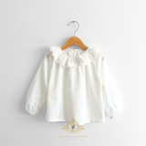 Girls Floral Eyelet Lace Embroidered Long Sleeve Blouse Bohemian White