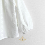 Girls Floral Eyelet Lace Embroidered Long Sleeve Blouse Bohemian White