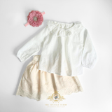 Girls Floral Eyelet Lace Embroidered Long Sleeve Blouse Bohemian White