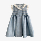 Girls Smocked Spanish Style Dress Blue & White