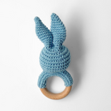 Handmade Crochet Baby Rattle Plush Toys Blue Bunny