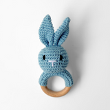 Handmade Crochet Baby Rattle Plush Toys Blue Bunny