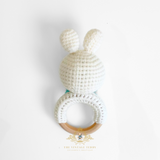Handmade Crochet Baby Rattle Plush Toys Bunny with Bow Tie