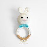 Handmade Crochet Baby Rattle Plush Toys Bunny with Bow Tie
