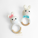Handmade Crochet Baby Rattle Plush Toys Bunny with Hair Bow