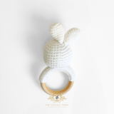 Handmade Crochet Baby Rattle Plush Toys Bunny with Hair Bow