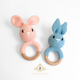 Handmade Crochet Baby Rattle Plush Toys Blue Bunny