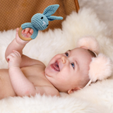 Handmade Crochet Baby Rattle Plush Toys Blue Bunny