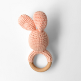 Handmade Crochet Baby Rattle Plush Toys Pink Bunny