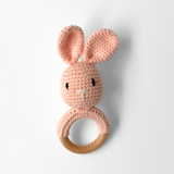 Handmade Crochet Baby Rattle Plush Toys Pink Bunny