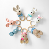 Handmade Crochet Baby Rattle Plush Toys Blue Bunny