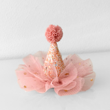 Girls Princess Happy Birthday Party Hat Hair Accessory Pink & Gold