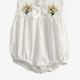 Girls Embroidered Flowers Romper Bubble